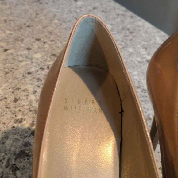 Stuart Weitzman 8.5 nude patent leather platform round toe high heel pumps - Picture 6 of 8